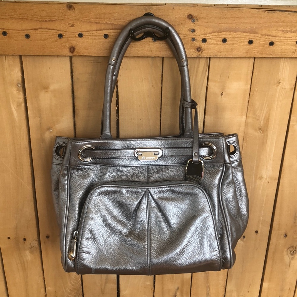 B. Makowsky Silver Leather Shoulder Purse